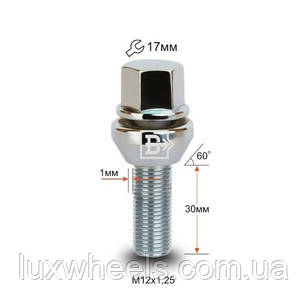 Болт колісний 172110 PCD M12X1,25X28 Хром Підстроєний конус + 1 мм ключ 17 мм
