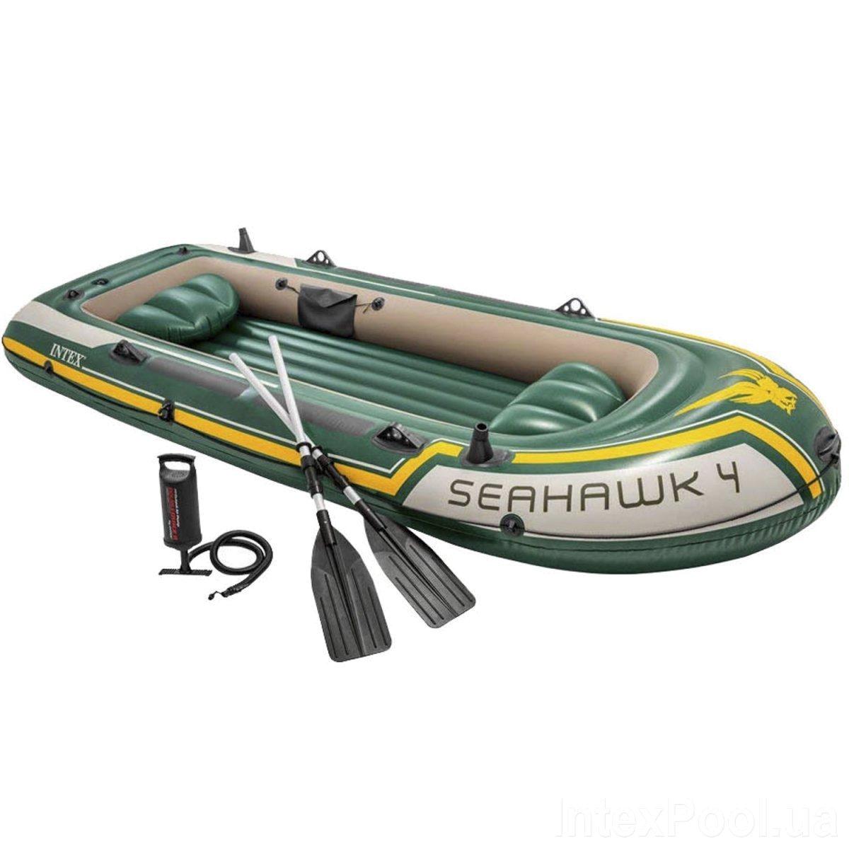 Чотиримісний надувний човен Intex Seahawk 4 Set, 351 х 145 см, (весла, ручний насос). 3-х камерна