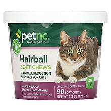 Котячі пастилки від грудок шерсті PetNC Natural Care "Hairball Soft Chews" смак курки та сиру, 122 г (90 шт.)