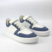 Женская обувь 40-45 размеров Легкие голубые белые кроссовки кеды кожаные Cosmo Shoes Finni Blu BS