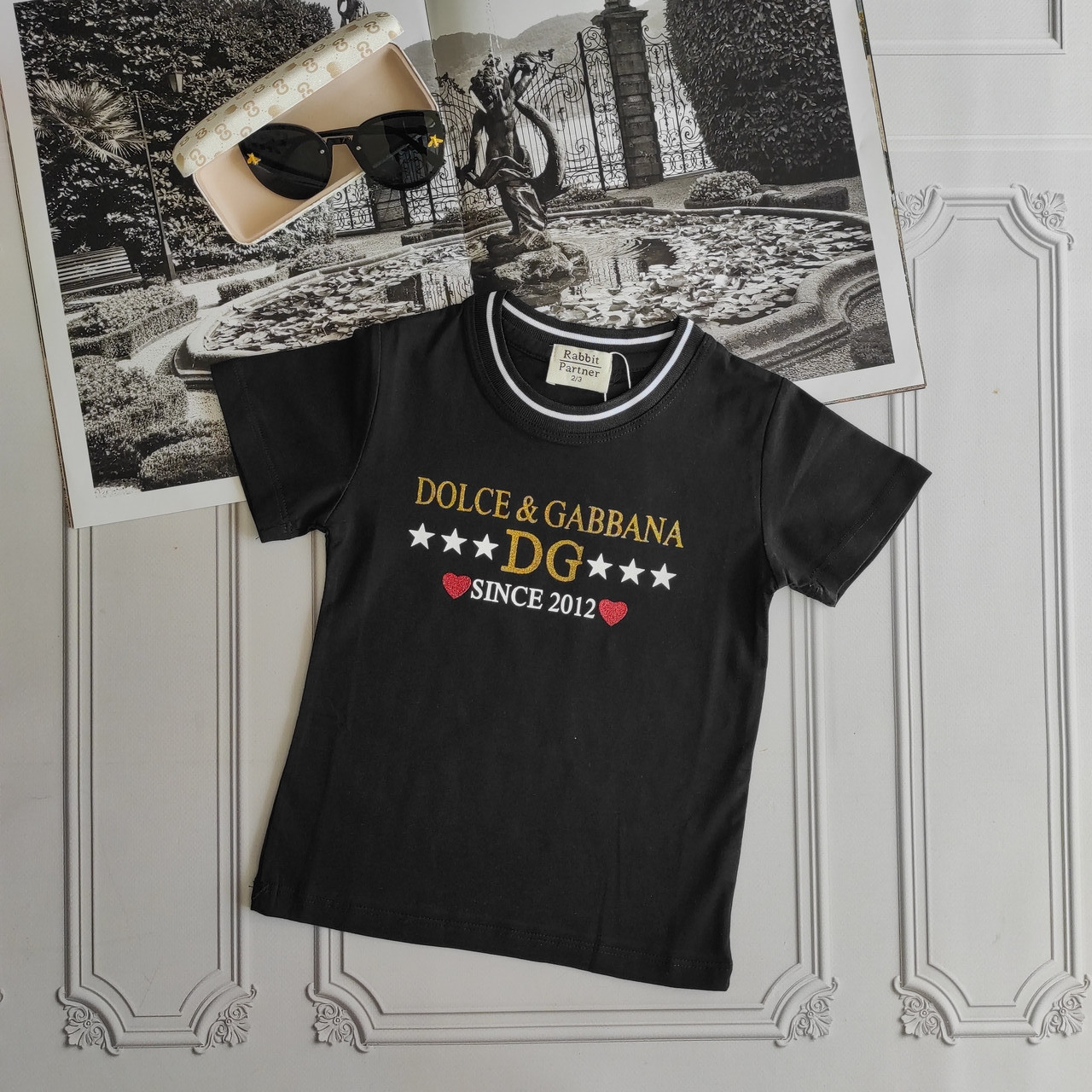 Дитяча, підліткова чорна футболка Dolce Gabbana для дівчинки