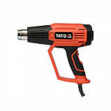 Фен технічний YATO YT-82295 2 кВт 50-600° 250-500 л/хв 7 режимів температури + 5 насадок (Чорно-жовтогарячий), фото 3