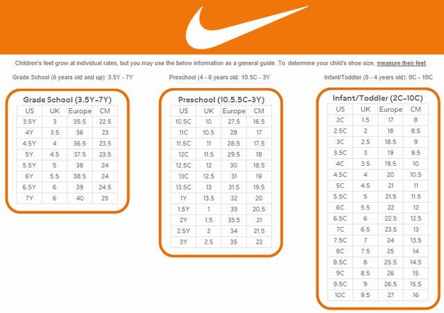 Nike shoe size chart big kid store