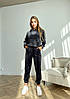 Молодіжний жіночий велюровий прогулянковий костюм: кофта з капюшоном і штани зі вставками, норма і батал, фото 6