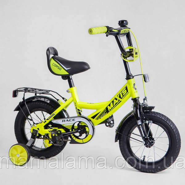 Велосипед для ребенка 3-4 лет двухколесный, 12 дюймов, Желтый, доп ...