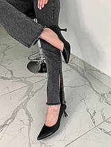 Лодочки женские кожаные черные с обтянутым каблуком, фото 2