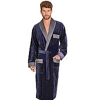 Велюровый мужской халат с воротником шаль Bonjour, Синий, M L
