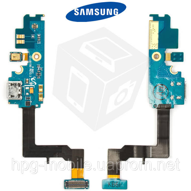 Шлейф для Samsung Galaxy S2 i9100, коннектора зарядки, микрофона, с компонентами, rev 2.3, оригинал - фото 1 - id-p258355535