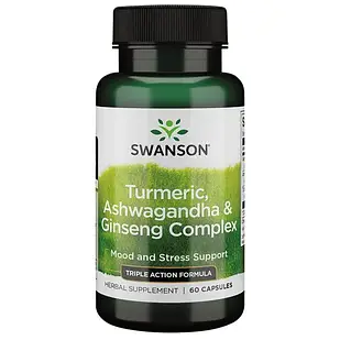 Swanson  Full Spectrum Turmeric, Ashwagandha & Ginseng Complex Куркума, ашваганда, женьшень, 60 капсул