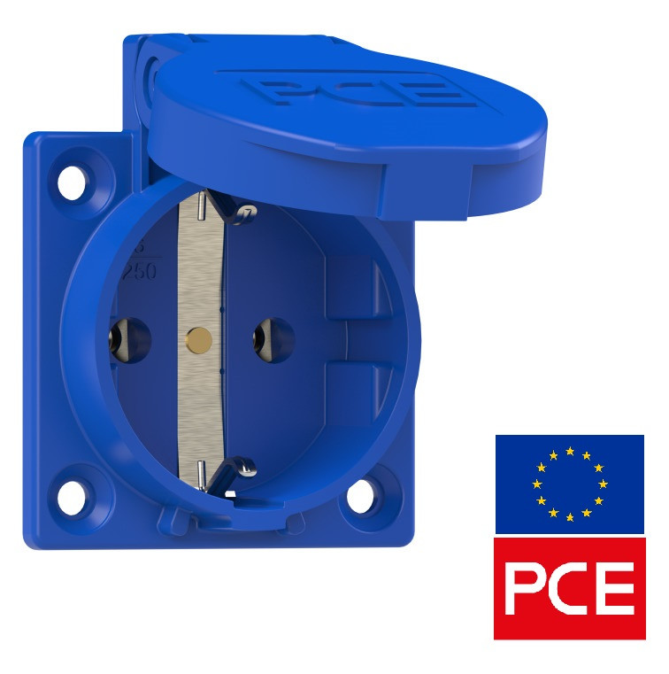 Розетка вбудована IP54 PCE 1050-0bs 16A 230V 2P+PE з кришкою (заземленням Schuko)