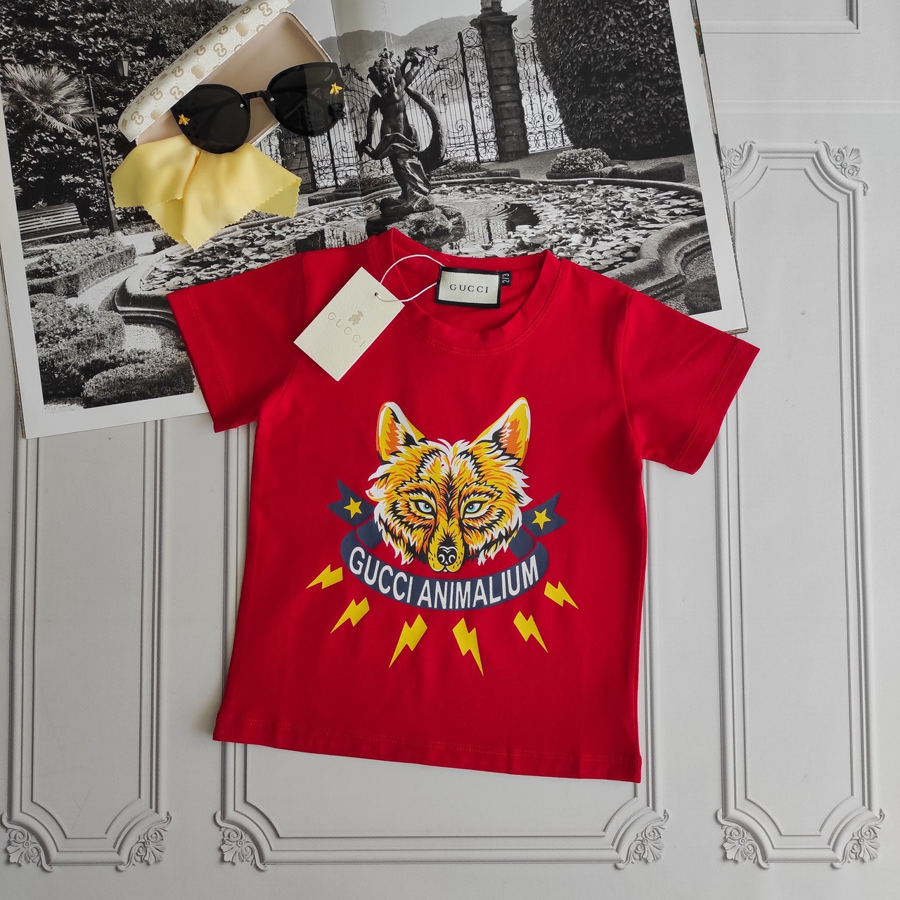 Дитяча червона підліткова футболка Гуччі animalium