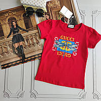 Детская, подростковая красная футболка Гуччи Стрекоза для девочки.