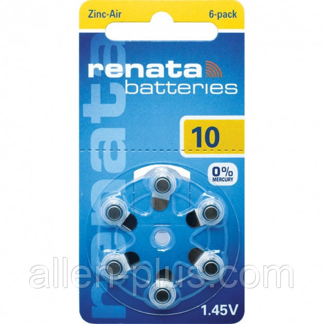 Батарейка повітряно цинкова RENATA ZA10 1.45V (PR70), 6 шт. на блістері