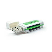 Кардрідер універсальний 4в1 MERLION CRD-5GR TF / Micro SD, USB2.0, Green, OEM Q1500