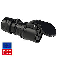 Розетка кабельная PCE 213-6x IP44 2P+PE 16A 230V черная силовая (Black Stage, Event, TV, Film Commando)