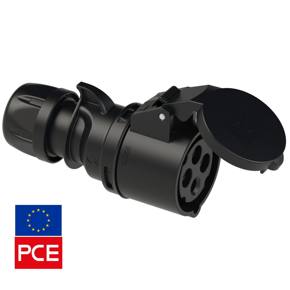 Розетка кабельна PCE 224-6x IP44 3P+PE 32A 400V чорна силова (Black Stage, Event, TV, Film Commando)