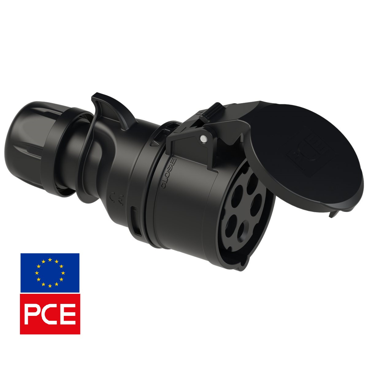 Розетка кабельна PCE 215-6x IP44 3P+N+PE 16A 400V чорна силова (Black Stage, Event, TV, Film Commando), фото 1