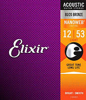 Струны для акустической гитары Elixir 11052 Nanoweb 80/20 Bronze Acoustic Light 12/53 (AC NW L)