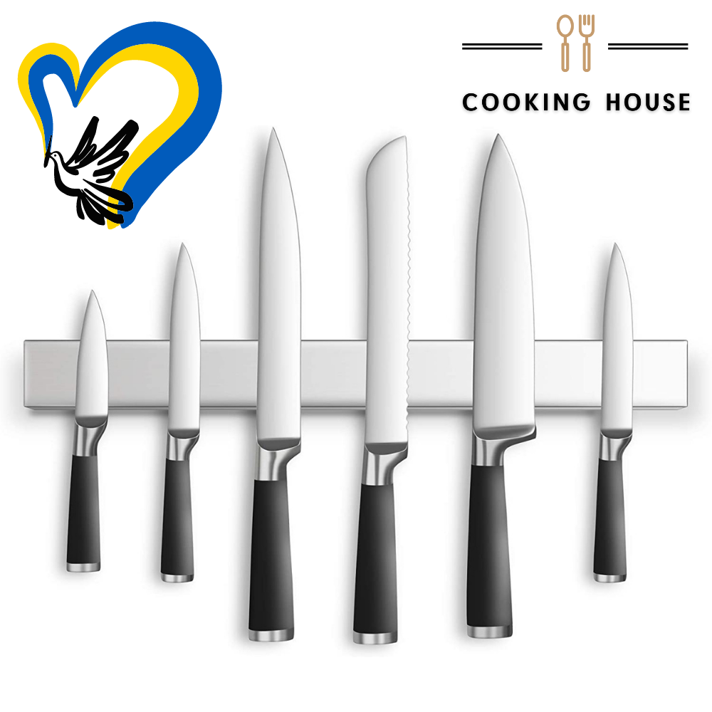 Металевий магнітний тримач ножів 40см Cooking House срібного кольору, магнітна смужка з нержавіючої сталі, тримач кухонних ножів