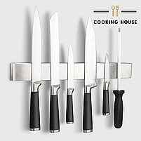 Металевий магнітний тримач ножів 40см Cooking House срібного кольору, магнітна смужка з нержавіючої сталі, тримач кухонних ножів, фото 5