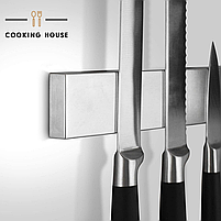 Металевий магнітний тримач ножів 40см Cooking House срібного кольору, магнітна смужка з нержавіючої сталі, тримач кухонних ножів, фото 6