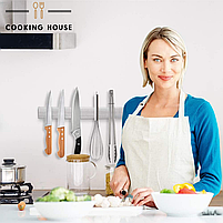 Металевий магнітний тримач ножів 40см Cooking House срібного кольору, магнітна смужка з нержавіючої сталі, тримач кухонних ножів, фото 7