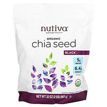 Чорне насіння Чіа Nutiva "Black Chia Seed" з клітковиною, протеїном і омега-3 (907 г)