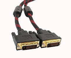 Кабель Merlion DVI 1.5 m, 2 ферита, обплетення, Black/Red, 24/24pin