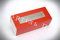 Коробка для макаронс и Hand Made с окном Красная 141*59*49