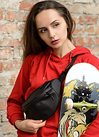 Модна поясна сумка через плече жіноча з екошкіри чорна