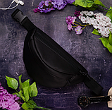 Модна поясна сумка через плече жіноча з екошкіри чорна, фото 3