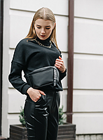 Стильна Бананка наплічна жіноча з екошкіри, Бананка чорна жіноча