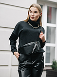Стильна Бананка наплічна жіноча з екошкіри, Бананка чорна жіноча, фото 2