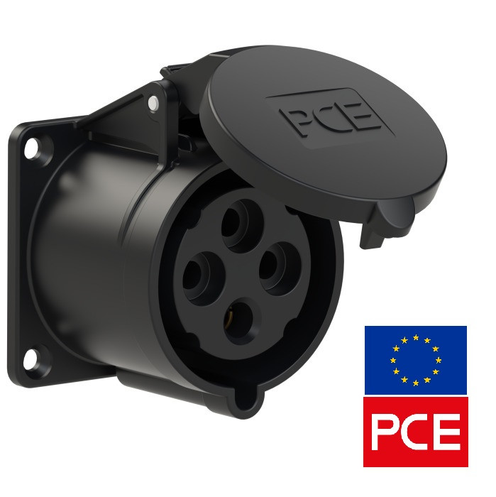Розетка вбудована PCE 324-6x IP44 3P+PE 32A 400V чорна силова (Black Stage, Event, TV, Film Commando), фото 1