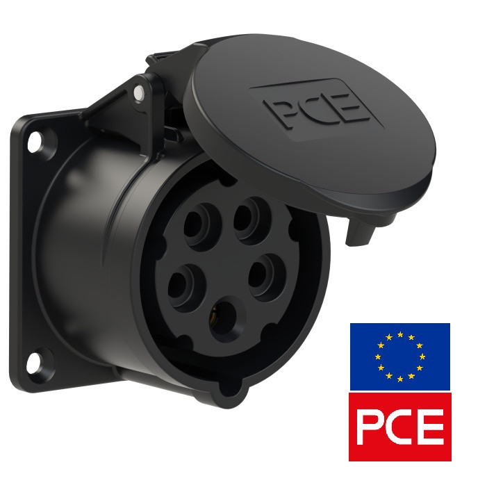 Розетка вбудована PCE 315-6x IP44 3P+N+PE 16A 400V чорна силова (Black Stage, Event, TV, Film Commando)