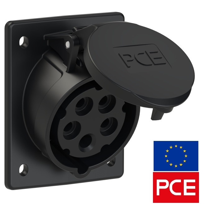 Розетка вбудована PCE 415-6x IP44 3P+N+PE 16A 400V похила силова (Black Stage, Event, TV, Film Commando)