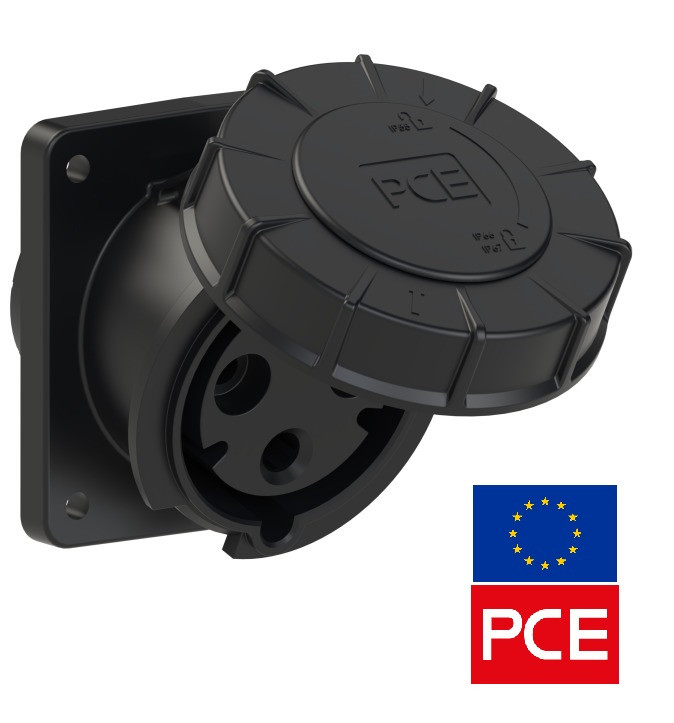 Розетка вбудована PCE 433-6xs IP67 2P+PE 63A 230V похила силова (Black Stage, Event, TV, Film Commando)