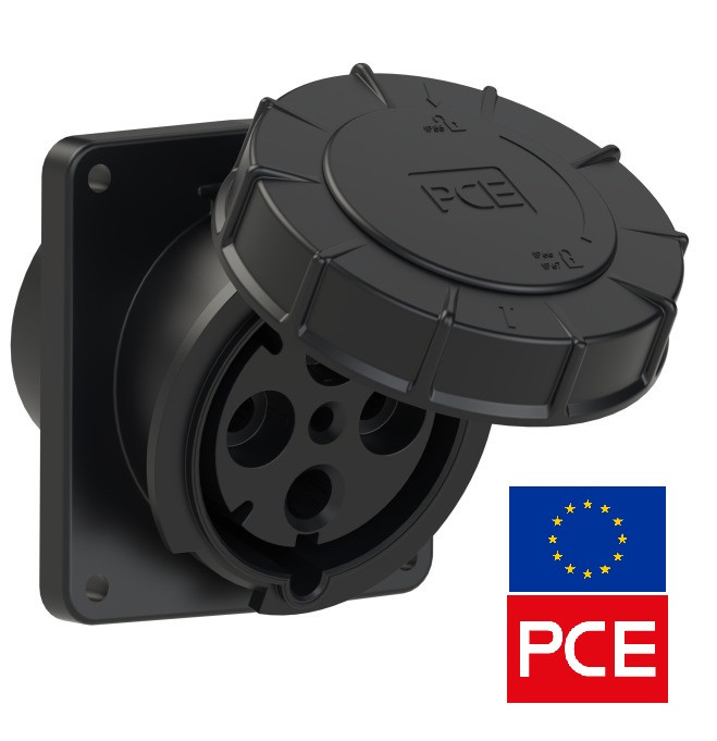 Розетка вбудована PCE 444-6xs IP67 3P+PE 125A 400V похила силова (Black Stage, Event, TV, Film Commando)