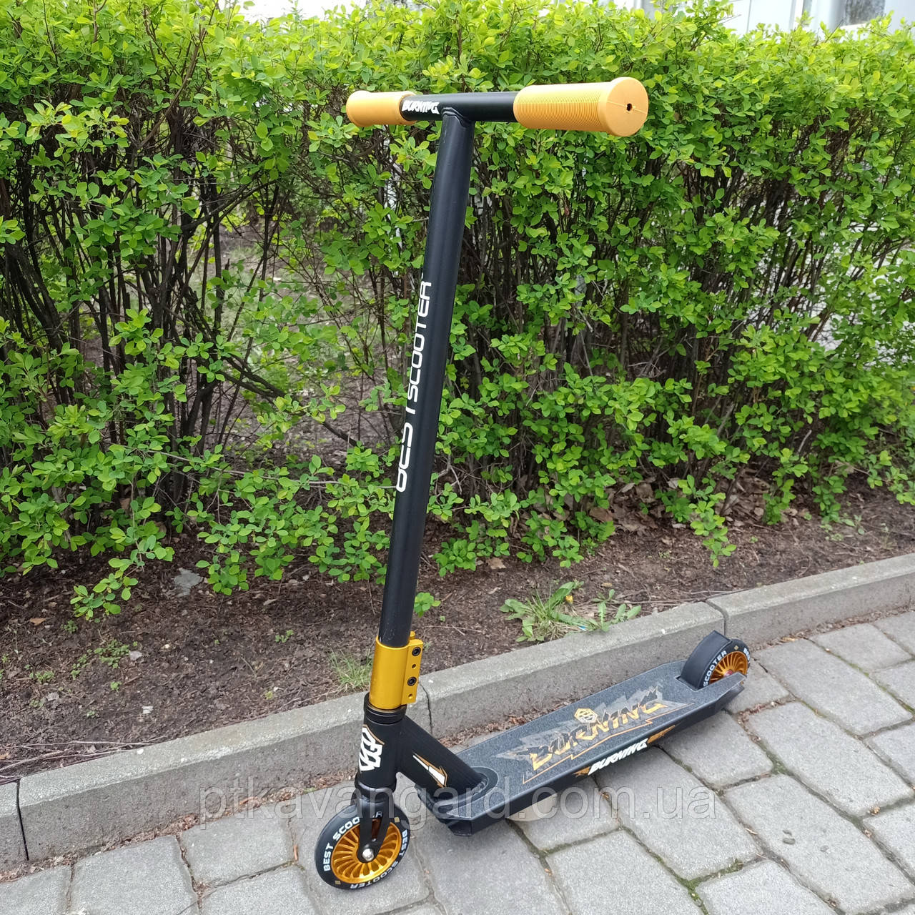 Трюковий самокат Золотий (5-12 років) з Пегами Best Scooter, HIC-система, алюмінієвий диск колеса PU 11см
