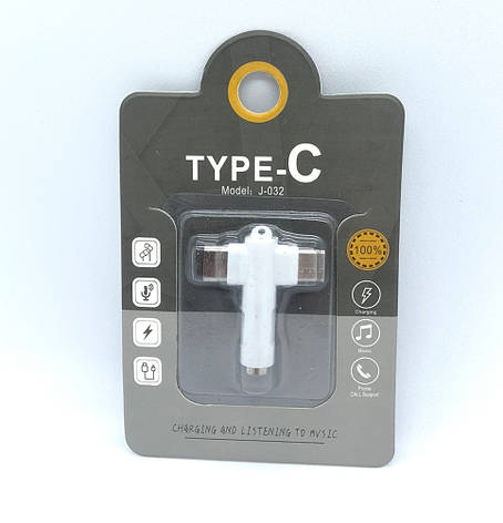 Адаптер Type-C на 3.5 Jack для смартфонів планшетів і ноутбуків чорний 15 см J-032 BF, фото 1