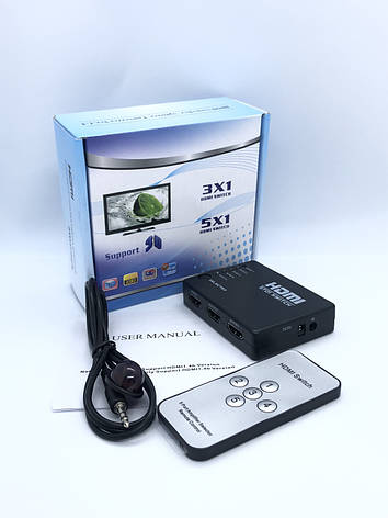 Свитч HDMI 5 входів 1 вихід 4K з пультом дистанційного керування та USB живленням BF, фото 1