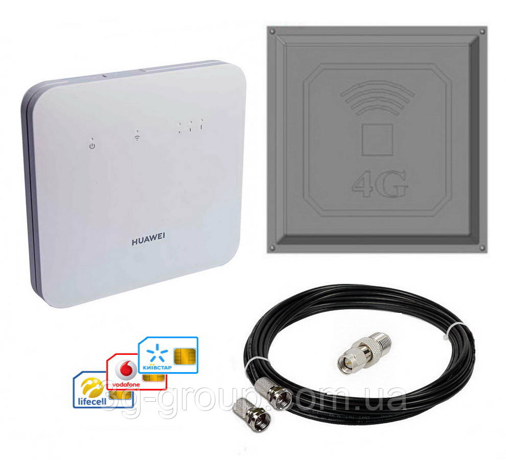Комплект 4G Wi-Fi роутер Huawei B312 + Широкополосная 4G антенна R-NET 900/1800/2600 МГц 17 dBi