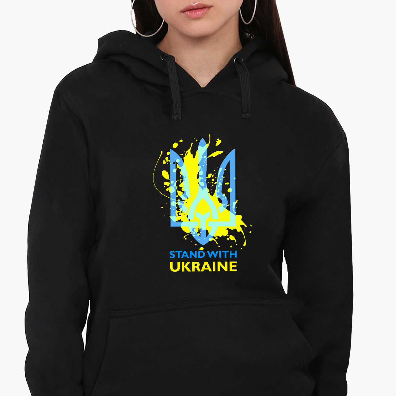 Худі жіночий Підтримую Україну (Stand With Ukraine) Кенгуру  Чорний