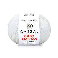 Gazzal BABY COTTON (Газзал Бейби Коттон) № 3410 белый (Пряжа хлопковая, нитки для вязания)