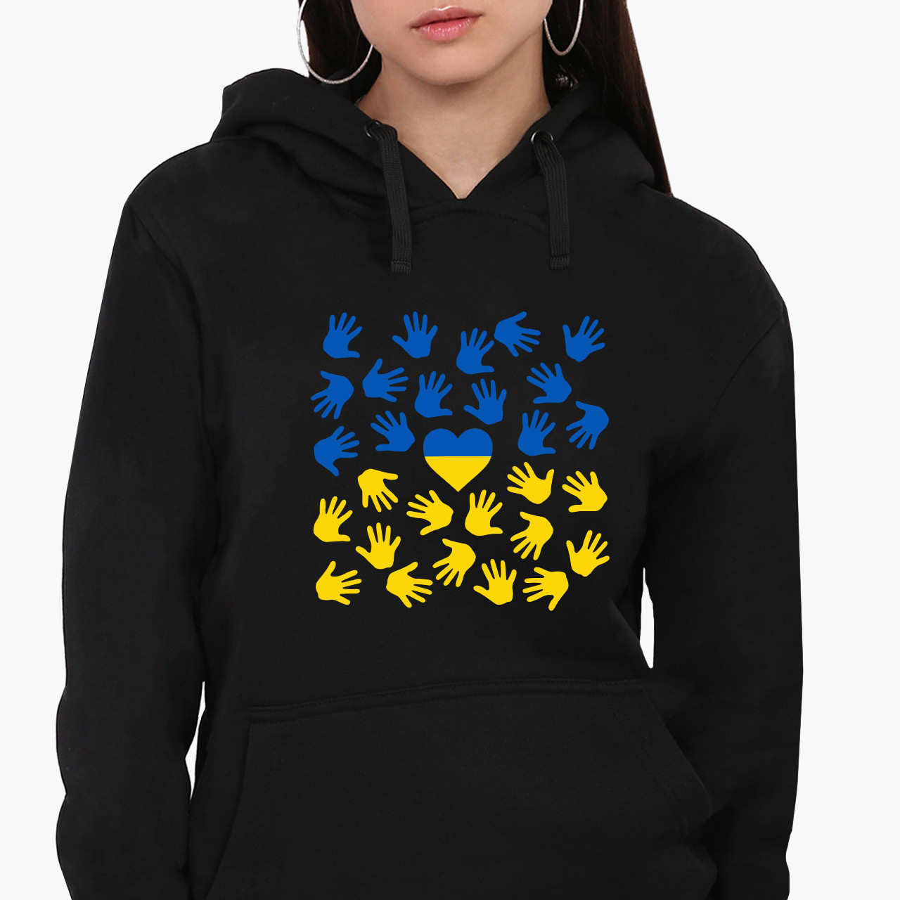 Худі жіночий Підтримую Україну (Stand With Ukraine) Кенгуру  Чорний