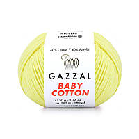 Gazzal BABY COTTON (Газзал Бейби Коттон) № 3413 светло-желтый (Пряжа хлопковая, нитки для вязания)