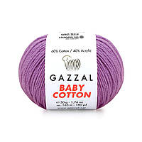 Gazzal BABY COTTON (Газзал Бейби Коттон) № 3414 сиреневый (Пряжа хлопковая, нитки для вязания)