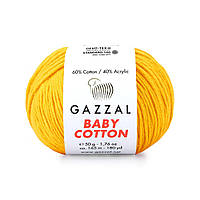 Gazzal BABY COTTON (Газзал Бейби Коттон) № 3417 ярко-желтый (Пряжа хлопковая, нитки для вязания)