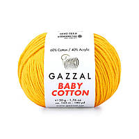 Gazzal BABY COTTON (Газзал Бейбi Котон) № 3417 яскраво-жовтий (Пряжа бавовняна, нитки для в'язання)