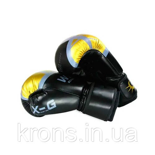 Рукавички боксерські розмір 4Oz, зап'ястя ширина 5 довжина 13см, чорно-золоті, фото 1